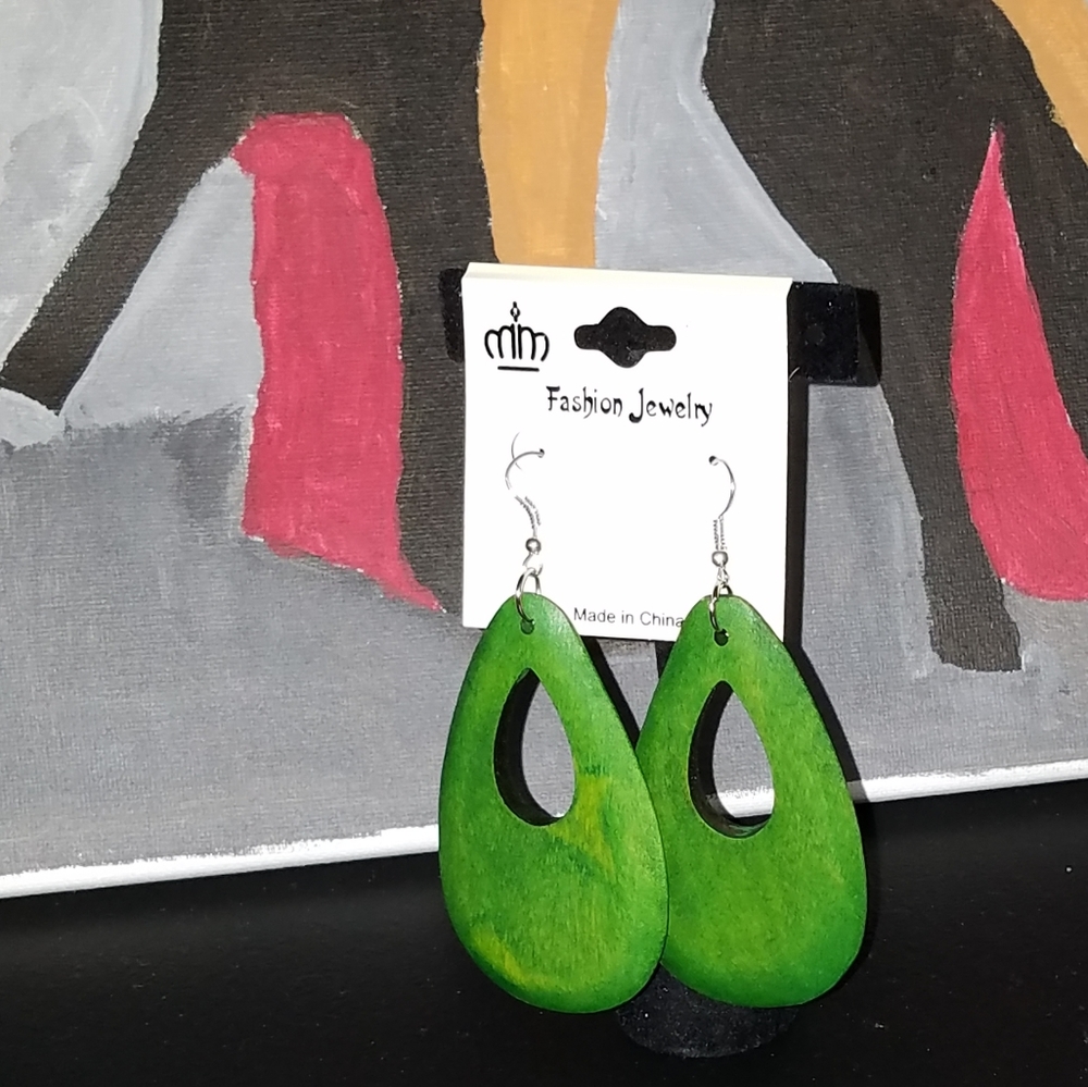 Green Wooden Earrings